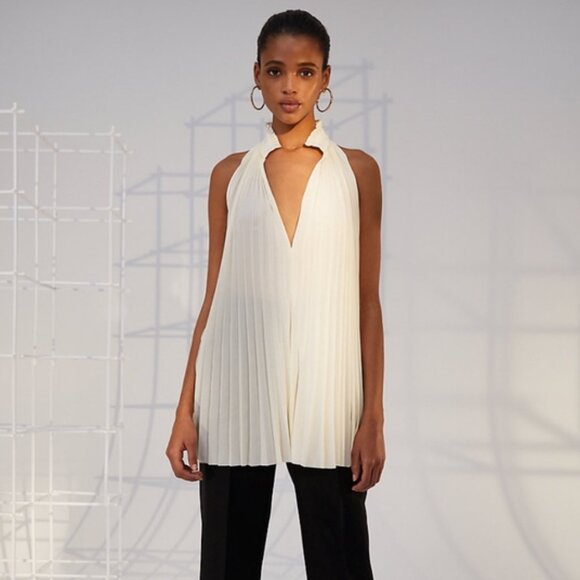 Aritzia Babaton 1-01 Guell Pleated Blouse Tunic Top Shirt Old Money Quiet Luxury - Picture 9 of 9